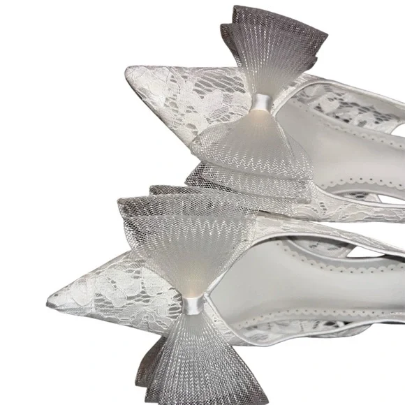 ASOS DESIGN Sunrise Bow Slingback Mid Heel Shoes – Size 11 Ivory Lace - Picture 14 of 16